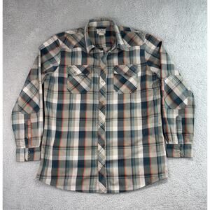 LL Bean Katahdin Performance Flannel Shirt Men's Large Tall Plaid Snap On Button